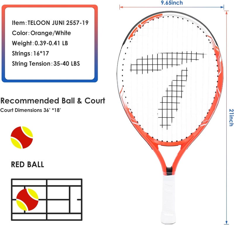 Teloon Kids Tennis Racket, 19"-25" Inch Youth Tennis Racquet with Cover, Junior Tennis Racquet for Kids Children Boys Girls Age 3-12. - Image 2